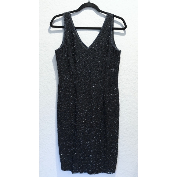 Vintage 80s JMD New York Beaded Black Cocktail Dress, Size PM - Picture 1 of 8